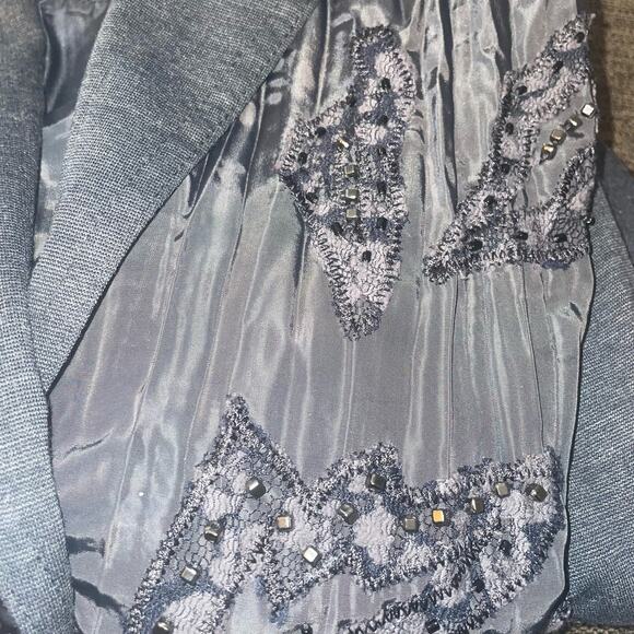 Bonita Women's Button Front Crinkle Jacket l Beaded Lace Accent Black Size 46 L - Picture 5 of 14